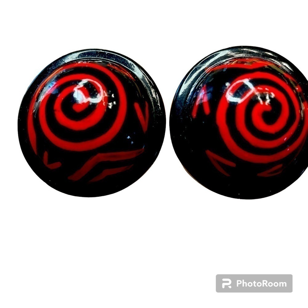 Vintage 1980’s Retro Enameled Wood Clip-on Earrings Red & Black Enamel on Wood